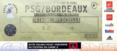 Billet Psg Vs Girondins De Bordeaux Du 13 Fevrier 2005